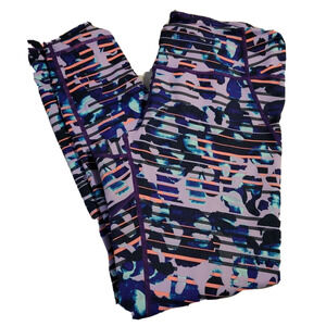 Zella Small Yoga Leggings Stripped Purple Colorful Workout Crop Athletic